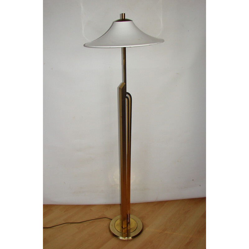 Art deco vintage brass and metal floor lamp, 1960s