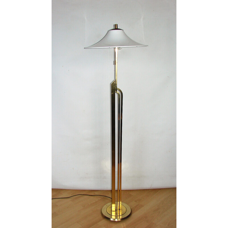 Art deco vintage brass and metal floor lamp, 1960s
