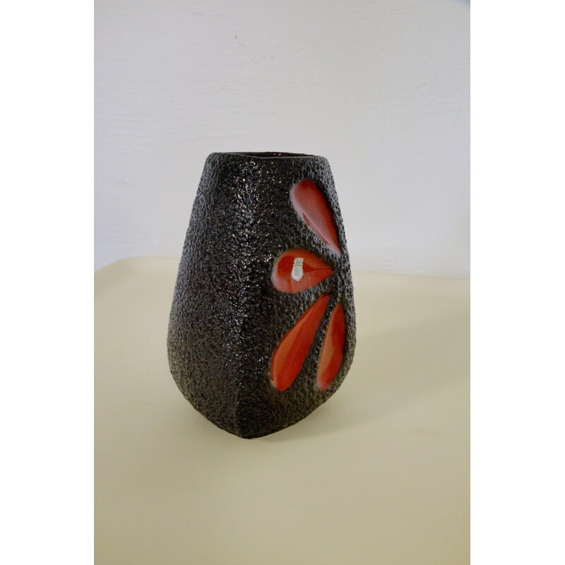 ES Keramik fat lava vase with red glazing - 1960s