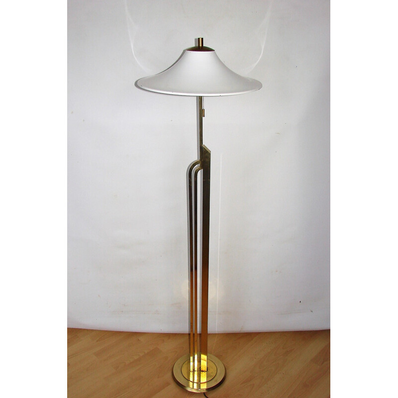 Art deco vintage brass and metal floor lamp, 1960s