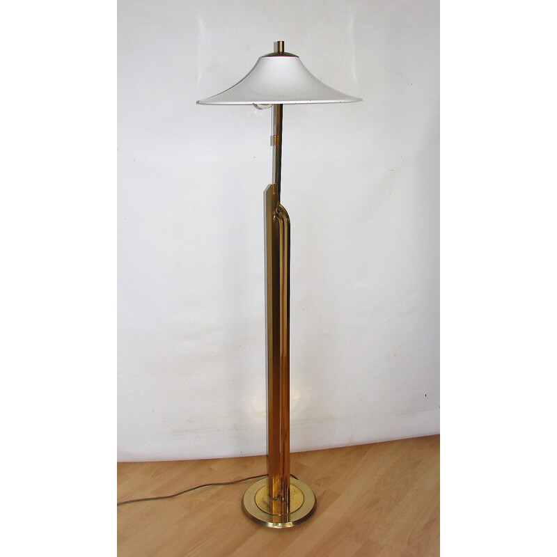 Art deco vintage brass and metal floor lamp, 1960s