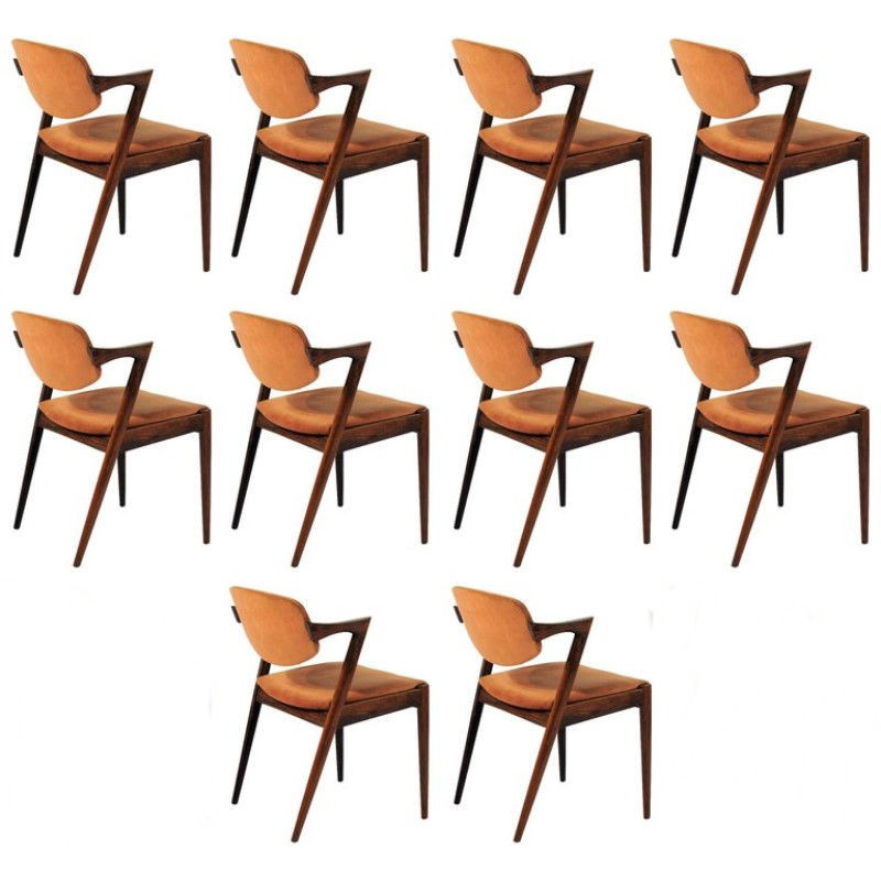 Conjunto de 12 cadeiras de jantar vintage em pau-rosa de Kai Kristiansen para Schous Møbelfabrik, década de 1960