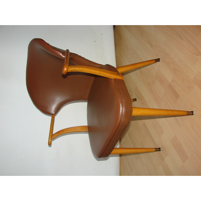 Vintage beech wood and eco leather armchair, 1960s