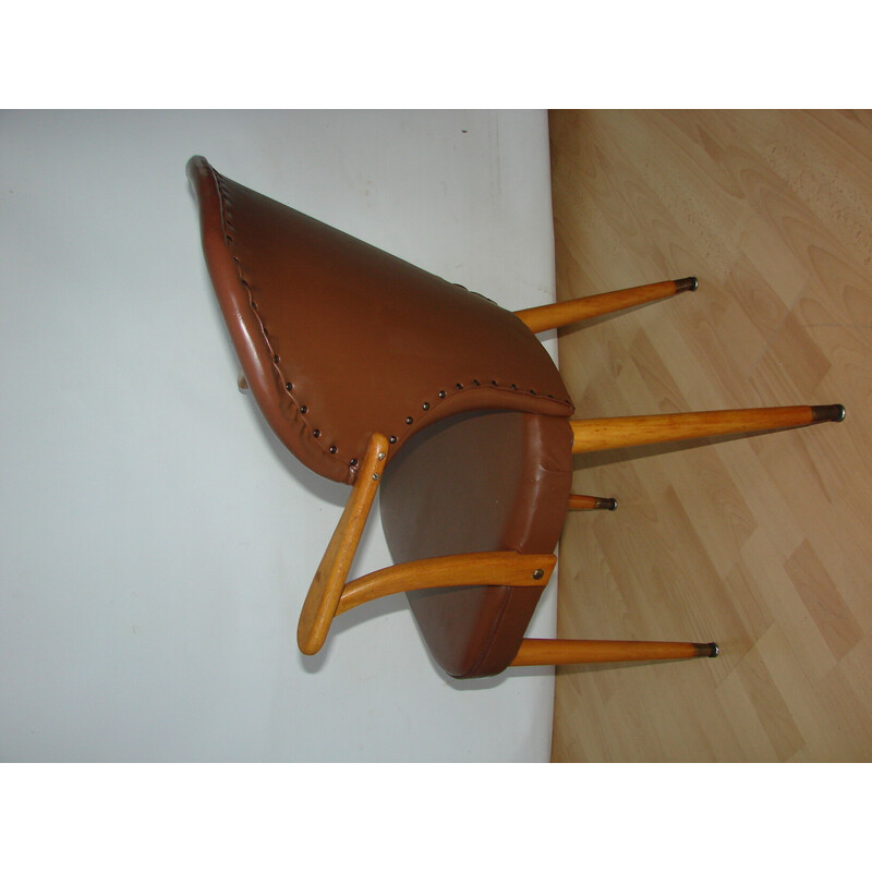 Vintage beech wood and eco leather armchair, 1960s