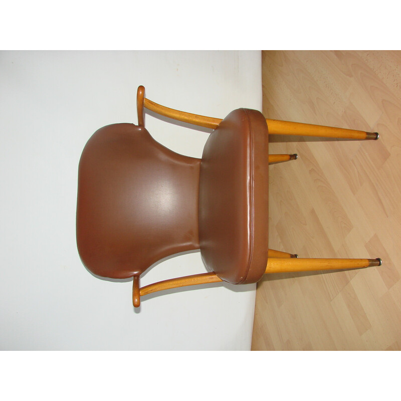 Vintage beech wood and eco leather armchair, 1960s