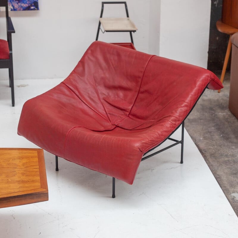 Vintage rood lederen Butterfly fauteuil van Gerard Van Den Berg voor Montis, 1983