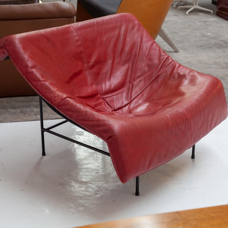 Vintage Butterfly armchair in red leather by Gerard Van Den Berg for Montis, 1983