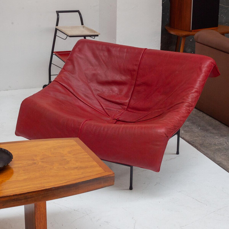 Fauteuil Butterfly vintage en cuir rouge par Gerard Van Den Berg pour Montis, 1983