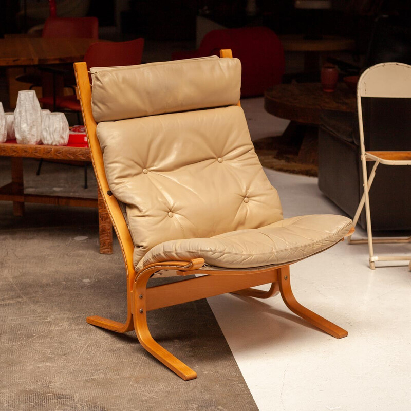 Sillón vintage Siesta en madera curvada y cuero de Ingmar Relling para Westnofa, 1960