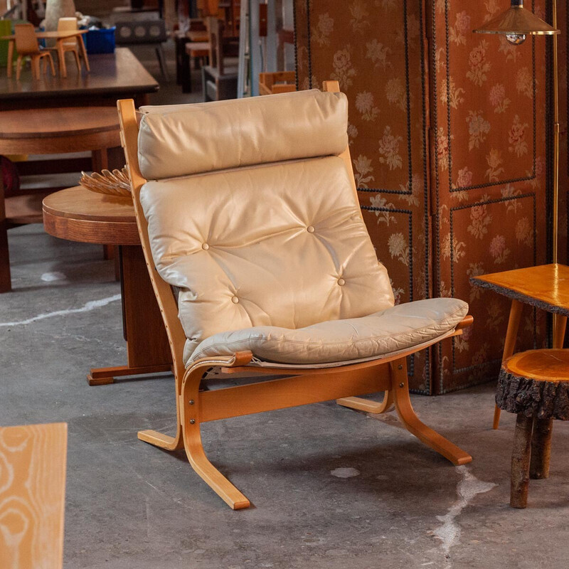 Fauteuil vintage Siesta en bois courbé et cuir par Ingmar Relling pour Westnofa, 1960