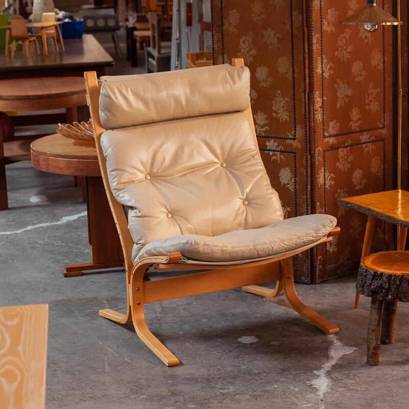 Vintage Siesta Sessel aus gebogenem Holz und Leder von Ingmar Relling für Westnofa, 1960