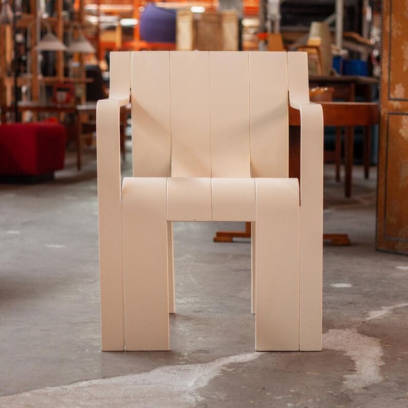 Set van 4 vintage witte Strip stoelen van Gijs Bakker voor Castelijn, 1974