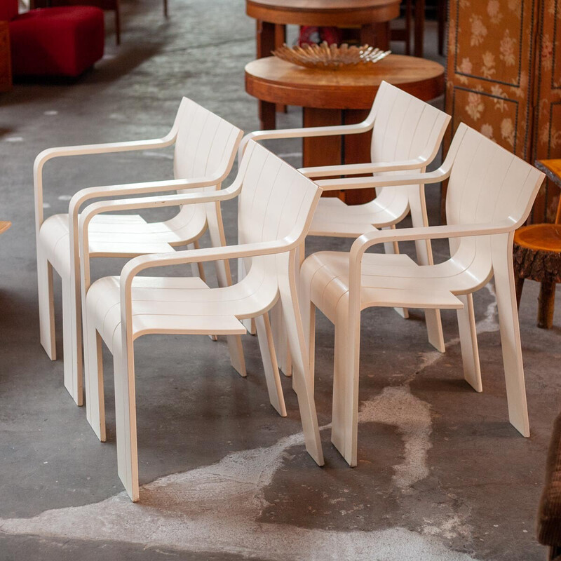 Ensemble de 4 chaises Strip vintage blanches par Gijs Bakker pour Castelijn, 1974