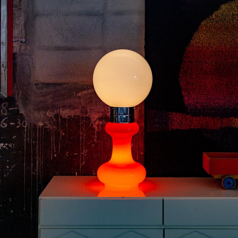 Vintage Birillo red table lamp by Carlo Nason for A.V Mazzega, Italy 1960s