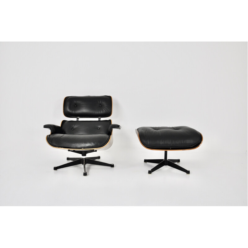 Vintage fauteuil met voetenbankje van Charles en Ray Eames voor Herman Miller, 1970