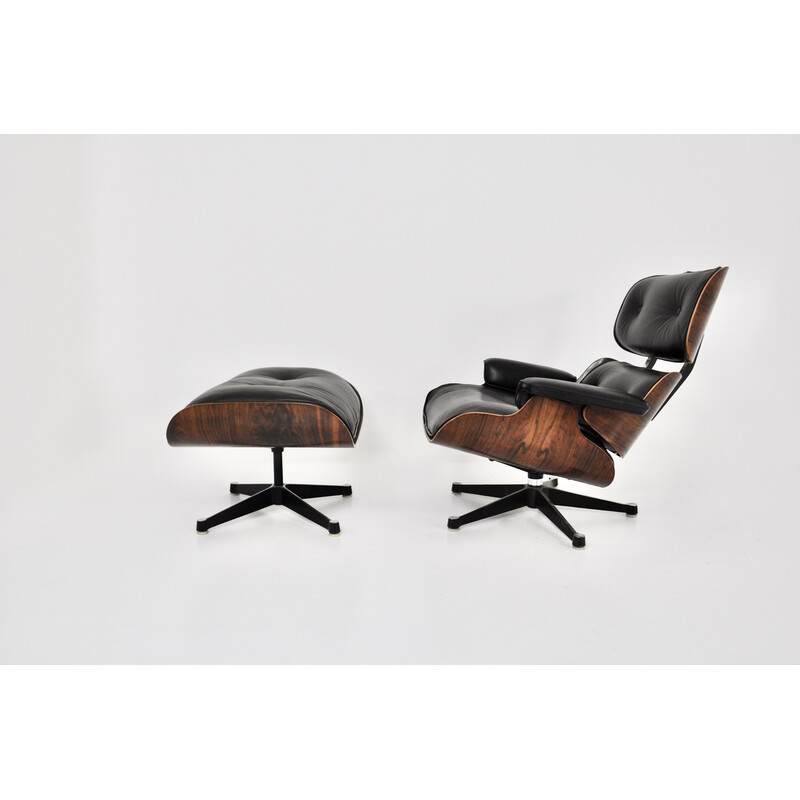 Vintage fauteuil met voetenbankje van Charles en Ray Eames voor Herman Miller, 1970