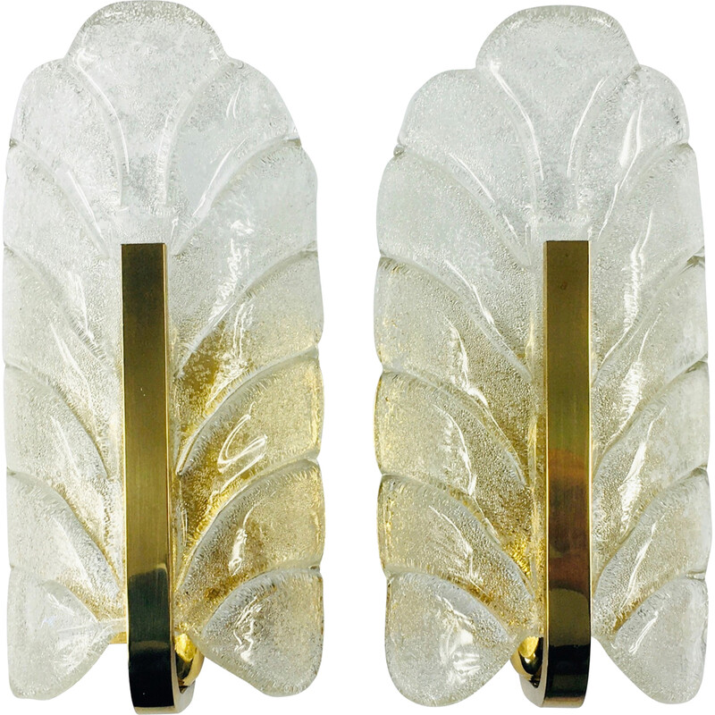 Pair of Scandinavian vintage glass and brass wall lamps by Carl Fagerlund for Jsb, 1960s