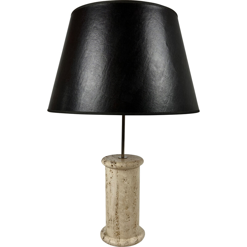 Lampada da tavolo vintage in travertino e ottone, 1960