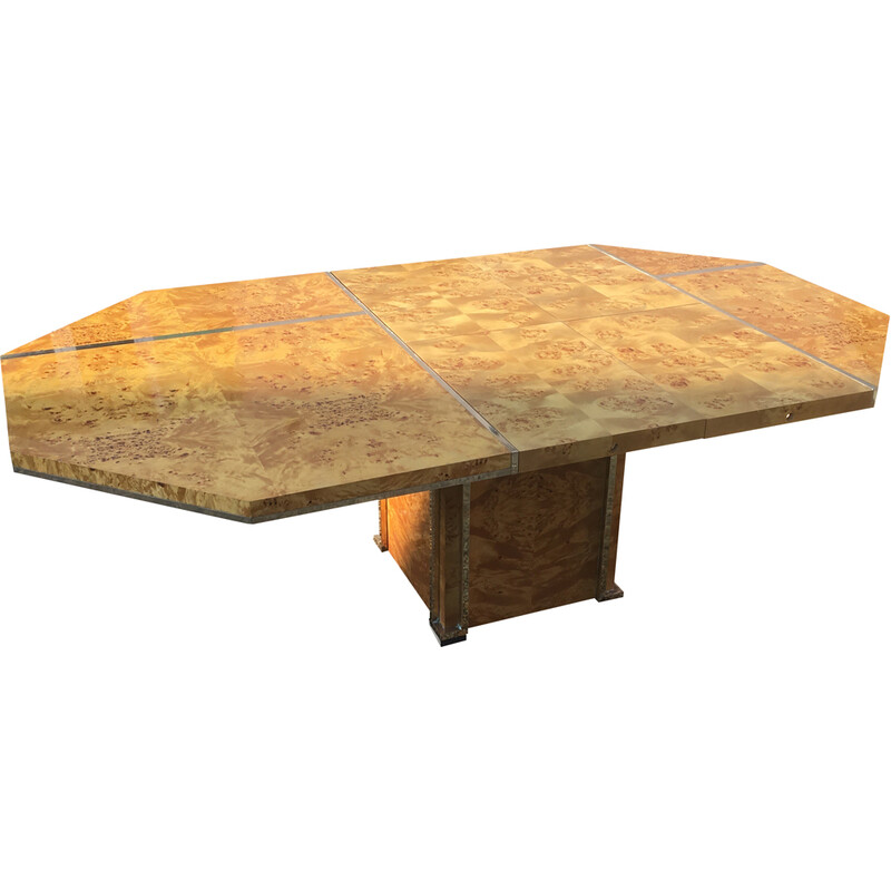 Vintage burr walnut table by Jean Claude Mahey, 1970