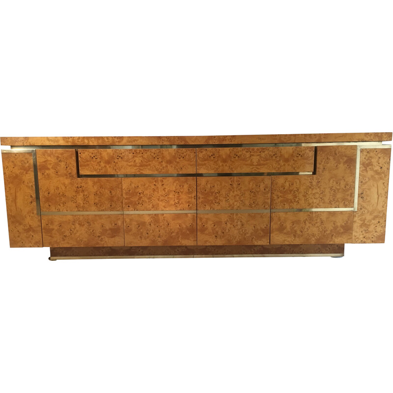 Vintage highboard in burr walnut by Jean Claude Mahey for Roche Bobois, 1970