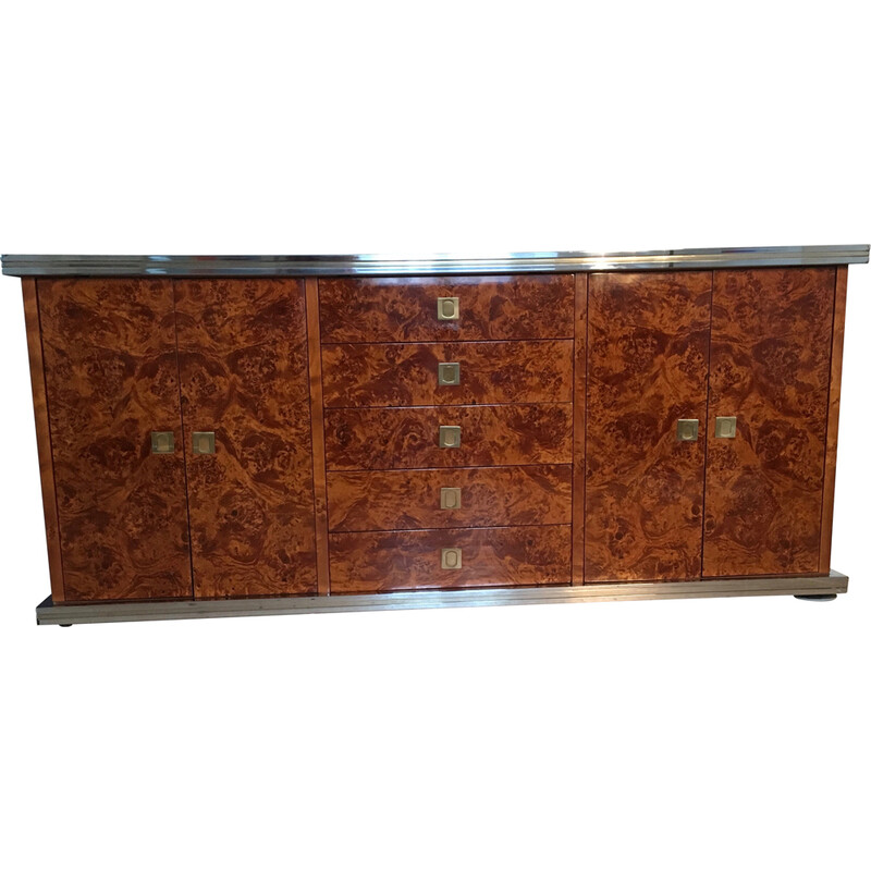 Vintage burr walnut sideboard with 4 doors by Mario Sabot, 1970