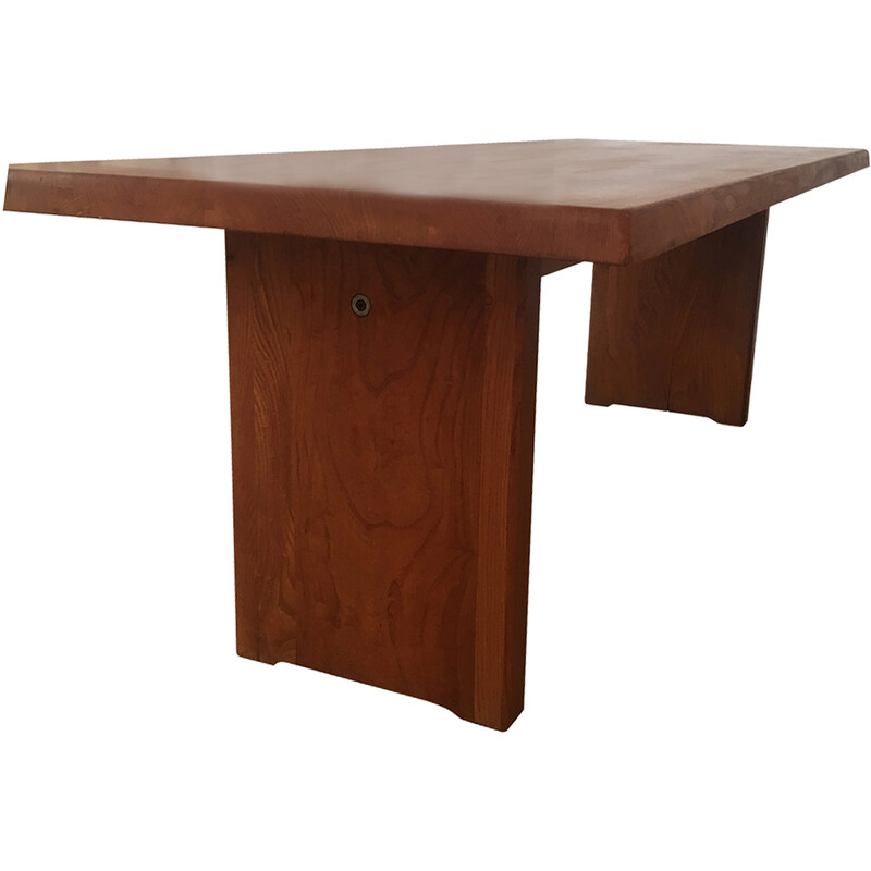 Vintage solid elmwood table model T 14 D by Pierre Chapo, 1970