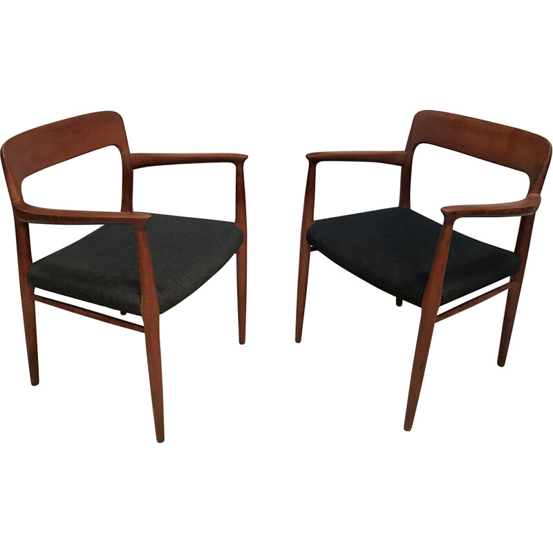 Paire de fauteuils danois vintage en teck et laine "Modèle 56" par Niels O. Møller pour J.L. Møllers, 1954