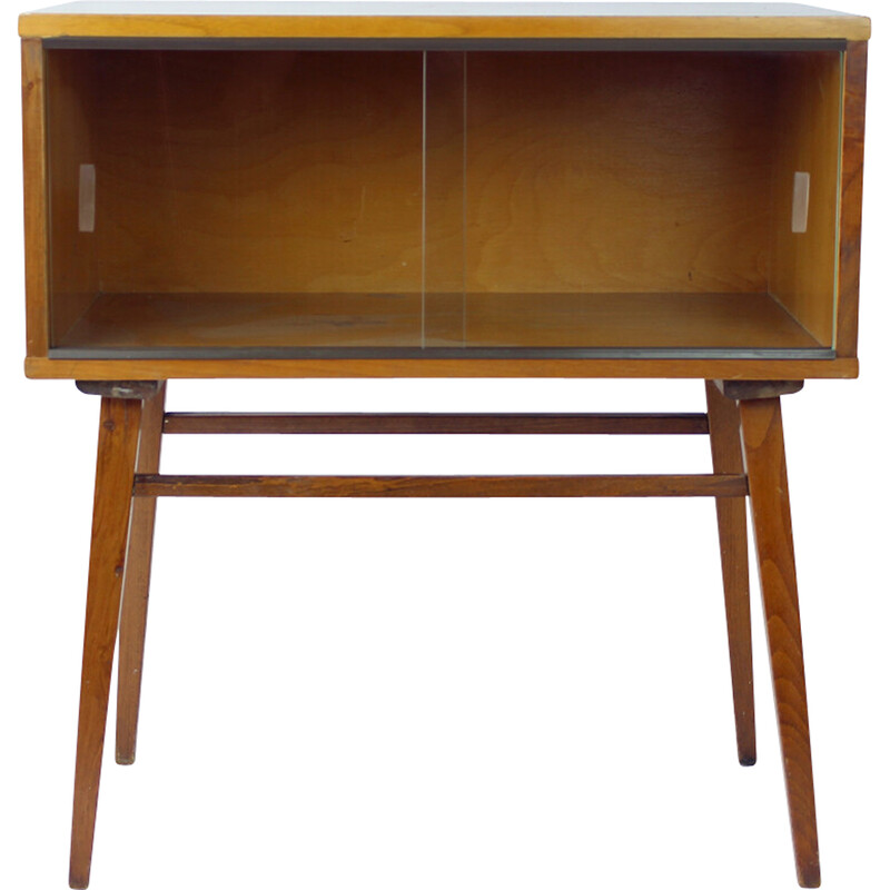 Vintage walnut and glass cabinet by Drevovyroba, Czechoslovakia 1969s