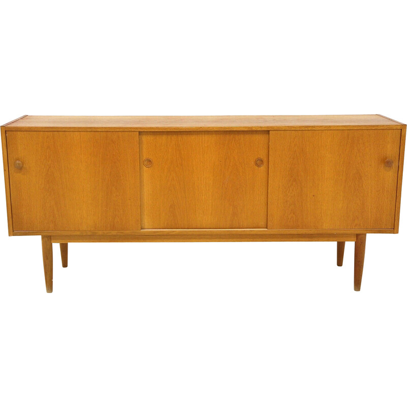 Vintage oakwood sideboard with sliding doors, Sweden 1960