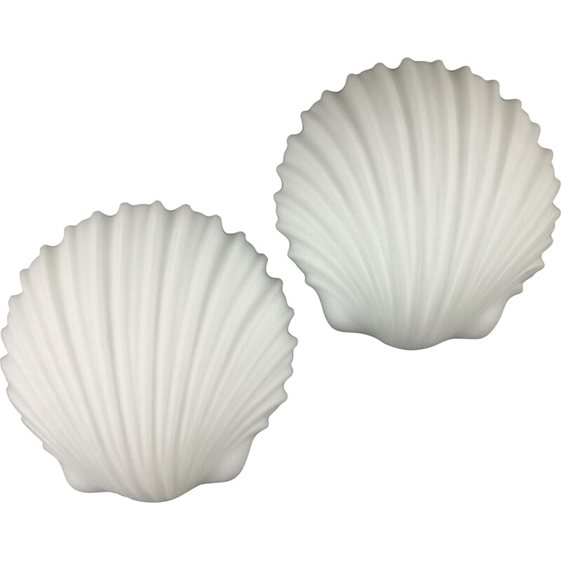 Pair of vintage opaline glass Shell shaped wall lamps by Limburg, Germany 1970s