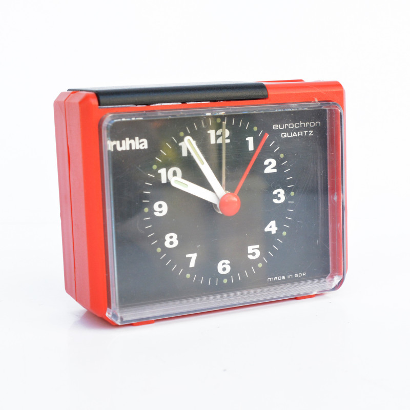 Vintage red plastic alarm clock by Ruhla, Germany 1980s