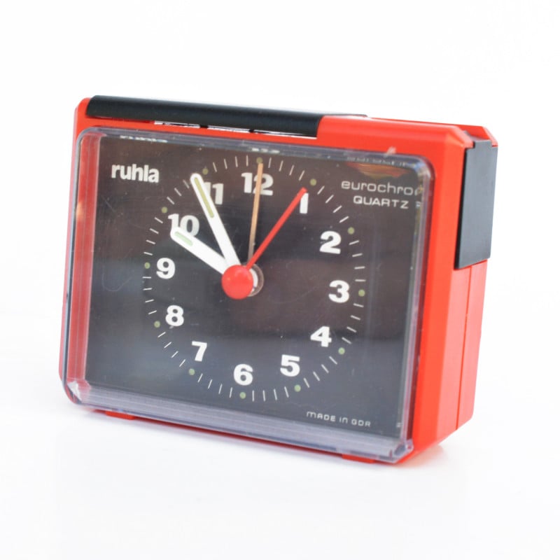 Vintage red plastic alarm clock by Ruhla, Germany 1980s