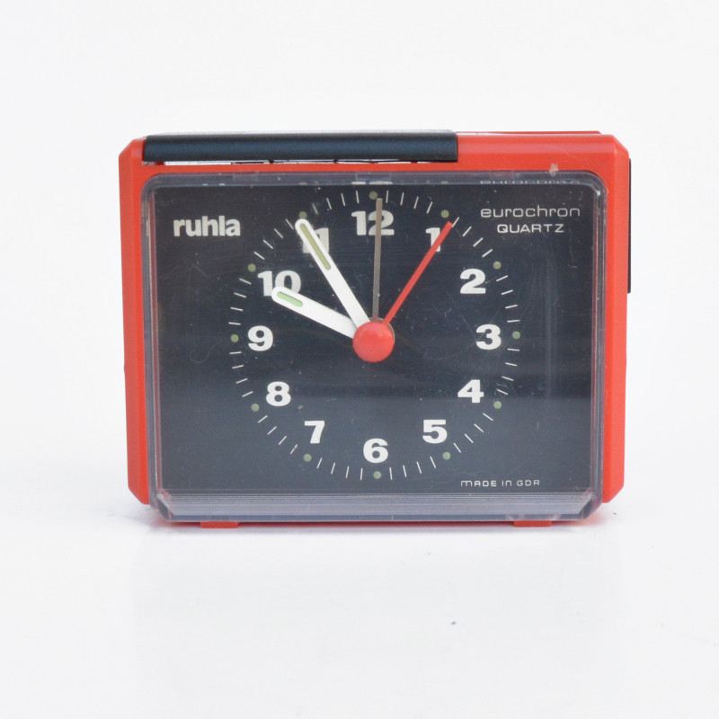 Vintage red plastic alarm clock by Ruhla, Germany 1980s