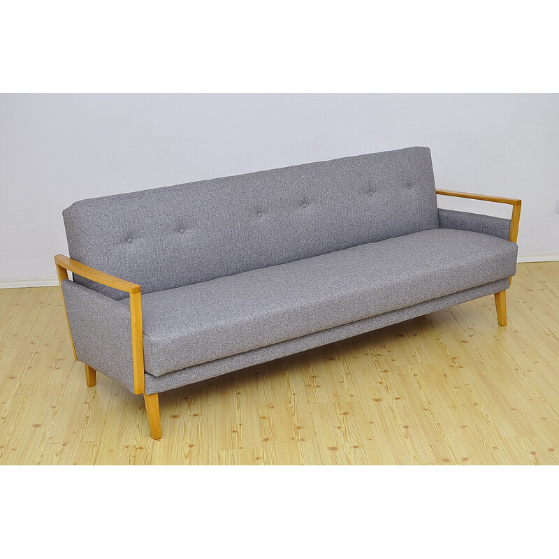 Vintage beechwood sofa with sleeping function, 1960s