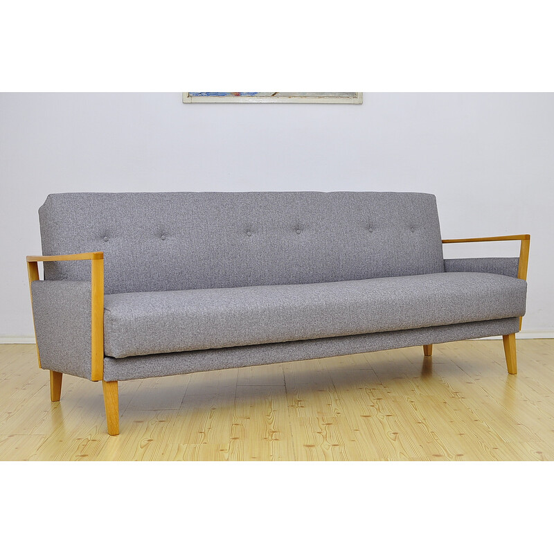 Vintage beechwood sofa with sleeping function, 1960s