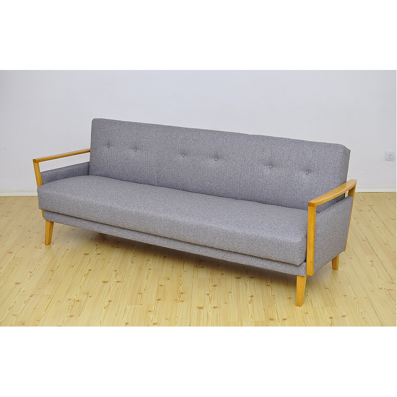 Vintage beechwood sofa with sleeping function, 1960s