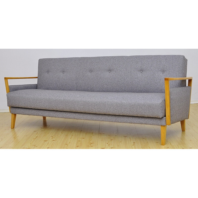 Vintage beechwood sofa with sleeping function, 1960s