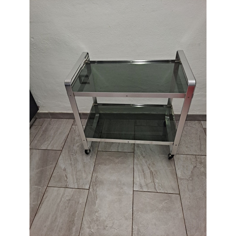 Vintage italian steel and smoked glass serving trolley, 1970s