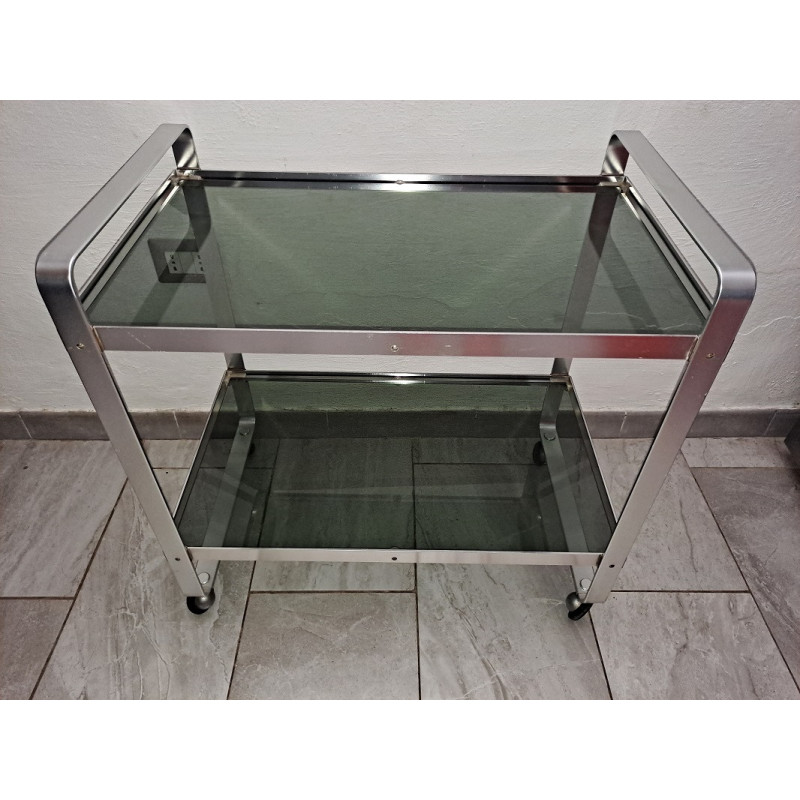 Vintage italian steel and smoked glass serving trolley, 1970s