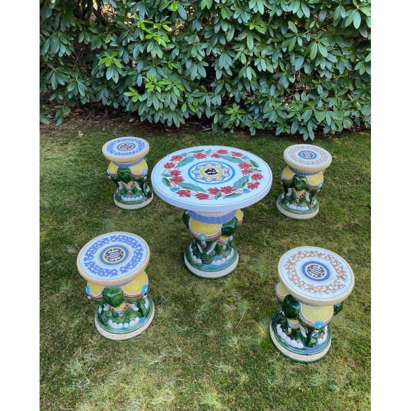 Vintage multicolored garden set with elephants, 1960-1970s