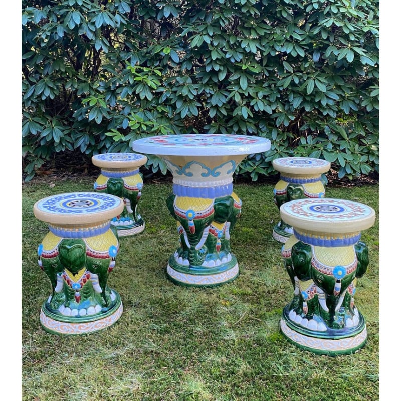 Ensemble de jardin multicolore vintage avec éléphants, 1960-1970