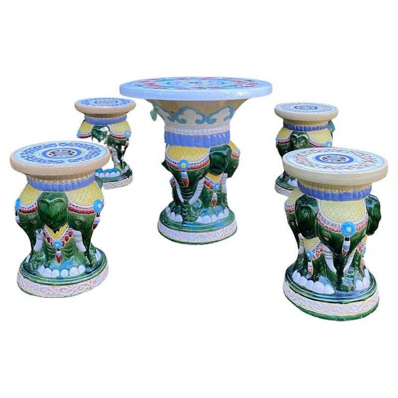 Ensemble de jardin multicolore vintage avec éléphants, 1960-1970