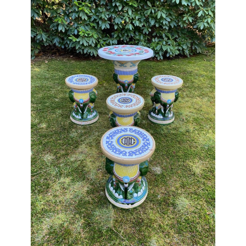 Vintage multicolored garden set with elephants, 1960-1970s