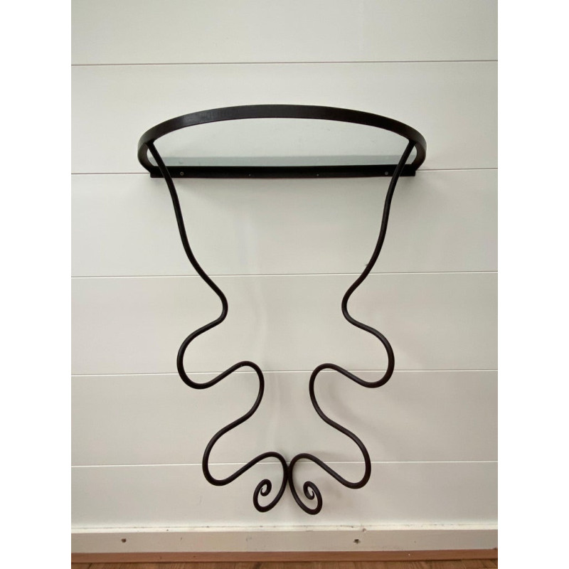 Vintage iron and glass console table by Durga