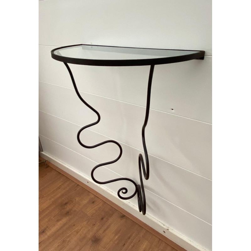 Table console vintage en fer et verre par Durga