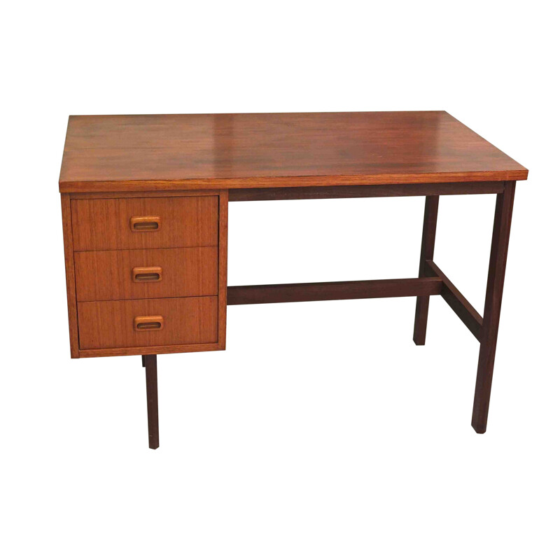Rectangular wooden desk with multiple compartments - 1960s