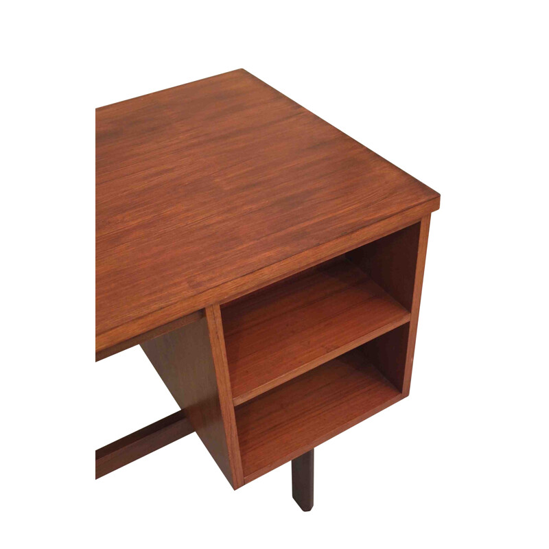Rectangular wooden desk with multiple compartments - 1960s