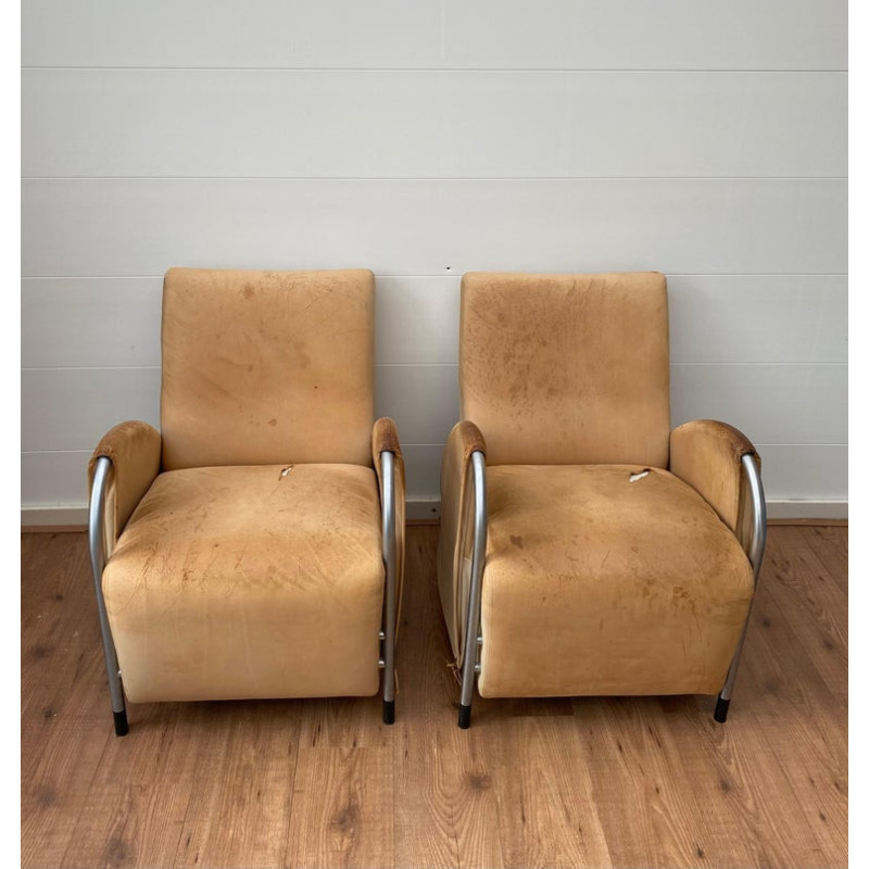 Paar vintage Art Deco fauteuils van Jan des Bouvrie voor Gelderland