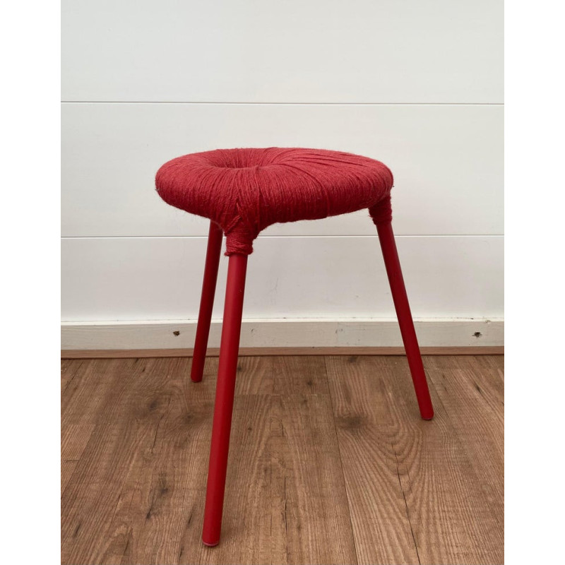 Vintage red metal and wool stool model Eskilstuna by Ikea, 1990s