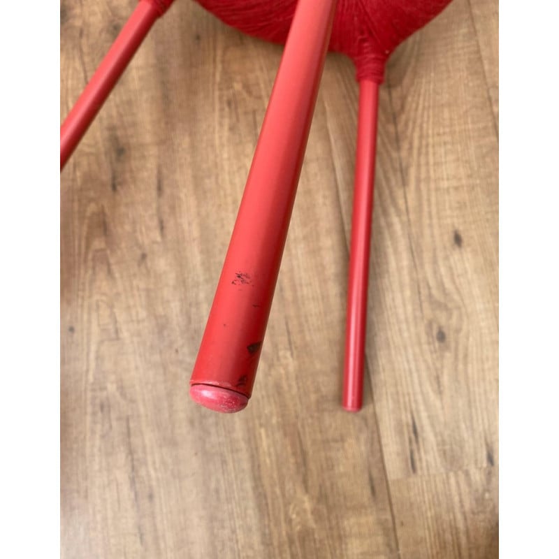 Taburete rojo vintage de metal y lana modelo Eskilstuna de Ikea, 1990
